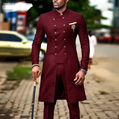 Classic Dark Grey Men's Suit Slim Fit Wedding Suits for Men Groom Tuxedo African Wedding Double Breasted Best Man Blazer