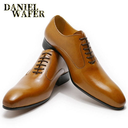 LUXURY BRAND OXFORD LEATHER SHOES BLACK BROWN HAND-POLISHED LACE UP POINTED TOE MEN'S DRESS WEDDING OFFICE BUSINESS FORMAL SHOES