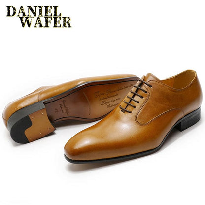 LUXURY BRAND OXFORD LEATHER SHOES BLACK BROWN HAND-POLISHED LACE UP POINTED TOE MEN'S DRESS WEDDING OFFICE BUSINESS FORMAL SHOES