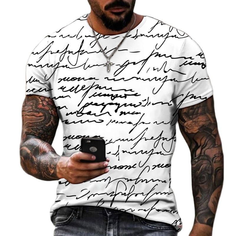 Original Letter Print T-Shirt Men Summer Round Neck Short Sleeve Street Fashion