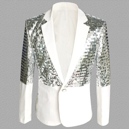 Mens One Button Patchwork Sequin Glitter Suit Jacket 2019 Brand New Nightclub DJ Prom Blazer Male Wedding Groom Stage Costumes