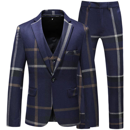 Jacket Vest Pants  High Quality Men Suits Fashion Grid Men Slim Fit Business Groom Wedding Plaid Blazers Coat 3 Pieces Sets