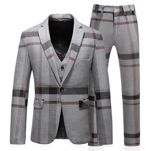 Jacket Vest Pants 2022 High Quality Men Suits Fashion Grid Men Slim Fit Business Groom Wedding Plaid Blazers Coat 3 Pieces Sets