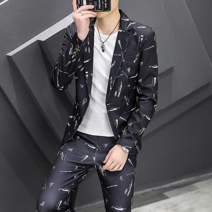 Spring New Men's Small Suit Korean Slim Webbing Trend Hair Stylist Social Boy Wedding Support Person S-3XL