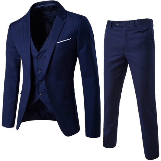 Costume pentru bărbați, 3 bucăți, elegante, negre, cu pantaloni, marca slim fit, cu un singur buton, pentru petrecere, rochie formală de afaceri.