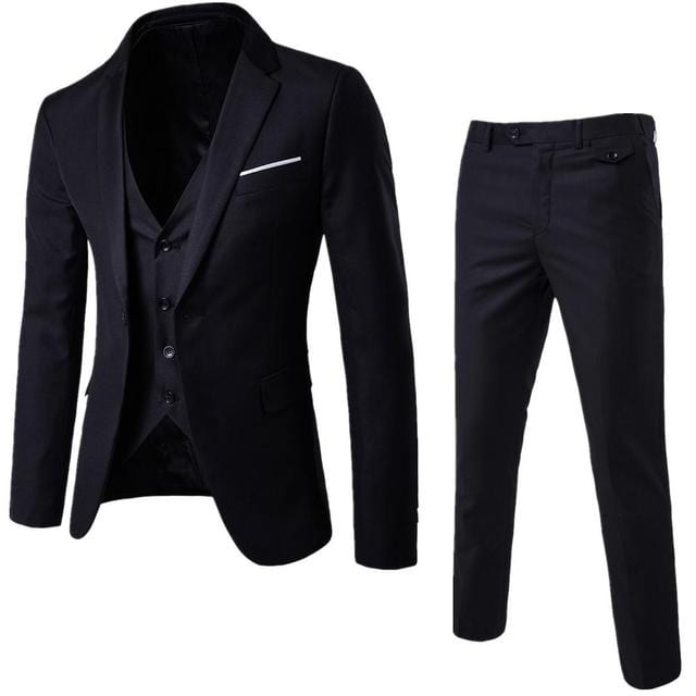 Costume pentru bărbați, 3 bucăți, elegante, negre, cu pantaloni, marca slim fit, cu un singur buton, pentru petrecere, rochie formală de afaceri.