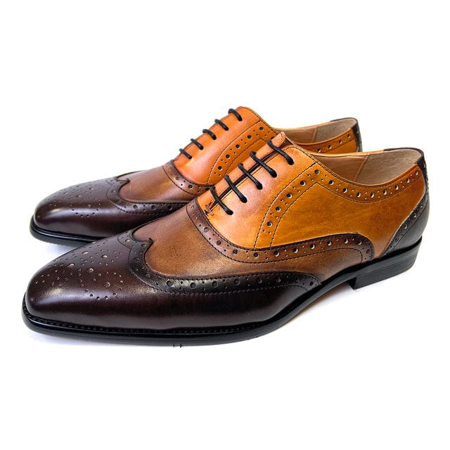 Italian Design Genuine Leather Mens Wedding Wingtip Brogue Shoes Lace Up Formal Dress Shoes Party Office Brown Oxford