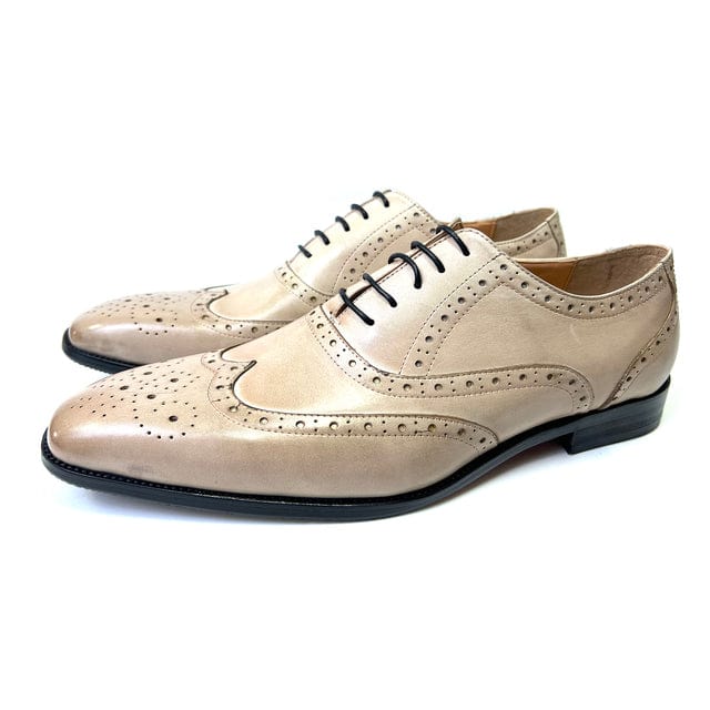 Italian Design Genuine Leather Mens Wedding Wingtip Brogue Shoes Lace Up Formal Dress Shoes Party Office Brown Oxford