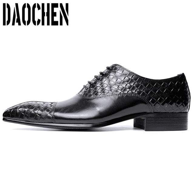 Luxury Design Men Oxford Shoes Lace up Split Toe Weave Printing Black Green Men Dress Shoes Office Wedding Leather Shoes For Men