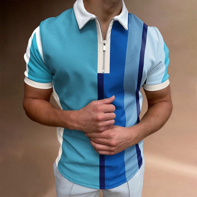 2022 Summer Chic Plaid stripe Casual Mens Short Sleeve Polo Shirts Patchwork Turn-down Collar Zipper Design Men Street clothes