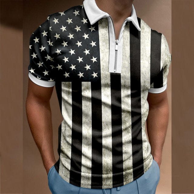 2022 Summer Chic Plaid stripe Casual Mens Short Sleeve Polo Shirts Patchwork Turn-down Collar Zipper Design Men Street clothes