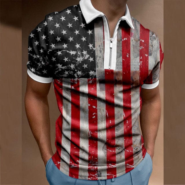 2022 Summer Chic Plaid stripe Casual Mens Short Sleeve Polo Shirts Patchwork Turn-down Collar Zipper Design Men Street clothes