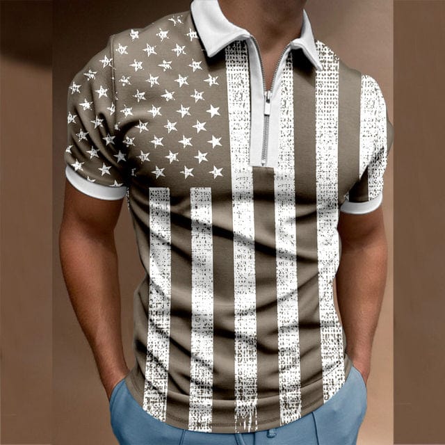 2022 Summer Chic Plaid stripe Casual Mens Short Sleeve Polo Shirts Patchwork Turn-down Collar Zipper Design Men Street clothes