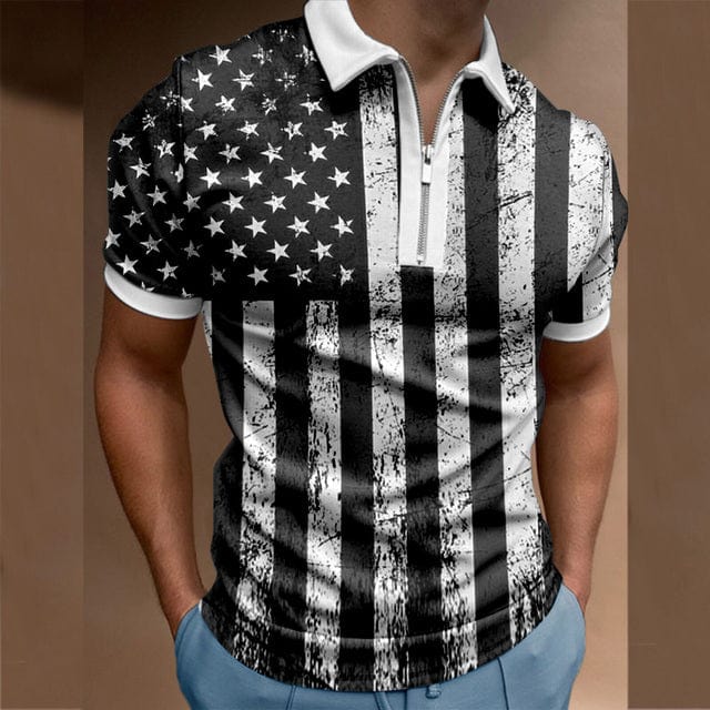 2022 Summer Chic Plaid stripe Casual Mens Short Sleeve Polo Shirts Patchwork Turn-down Collar Zipper Design Men Street clothes