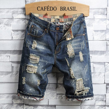 Brand Men's Retro Style Ripped Denim Shorts  Summer New Fashion Casual Hole Patch Jean Shorts Male Brand Clothes