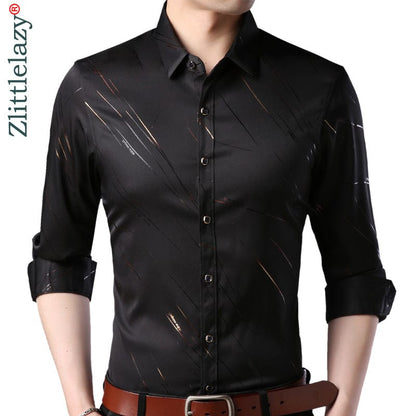 Brand Fashions Casual Slim Fit Long Sleeve Men Shirt Social Streetwear Clothes Striped Shirts Mens Dress High Quality 861