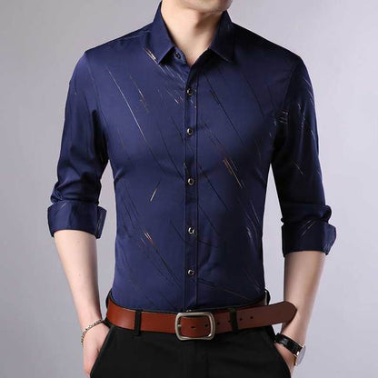 Brand Fashions Casual Slim Fit Long Sleeve Men Shirt Social Streetwear Clothes Striped Shirts Mens Dress High Quality 861