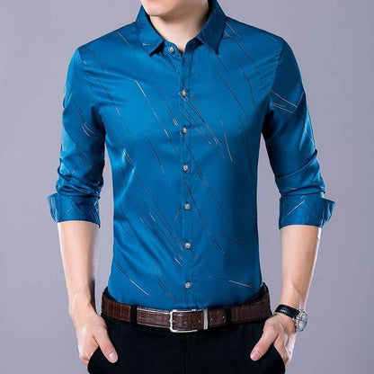 Brand Fashions Casual Slim Fit Long Sleeve Men Shirt Social Streetwear Clothes Striped Shirts Mens Dress High Quality 861