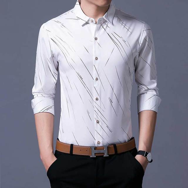 Brand Fashions Casual Slim Fit Long Sleeve Men Shirt Social Streetwear Clothes Striped Shirts Mens Dress High Quality 861