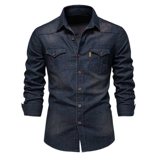 Cămașă din denim din bumbac elastic de marcă AIOPESON Cămăși de cowboy de calitate pentru bărbați cu mânecă lungă pentru bărbați Casual Slim Fit Îmbrăcăminte de designer pentru bărbați