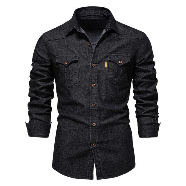 Cămașă din denim din bumbac elastic de marcă AIOPESON Cămăși de cowboy de calitate pentru bărbați cu mânecă lungă pentru bărbați Casual Slim Fit Îmbrăcăminte de designer pentru bărbați