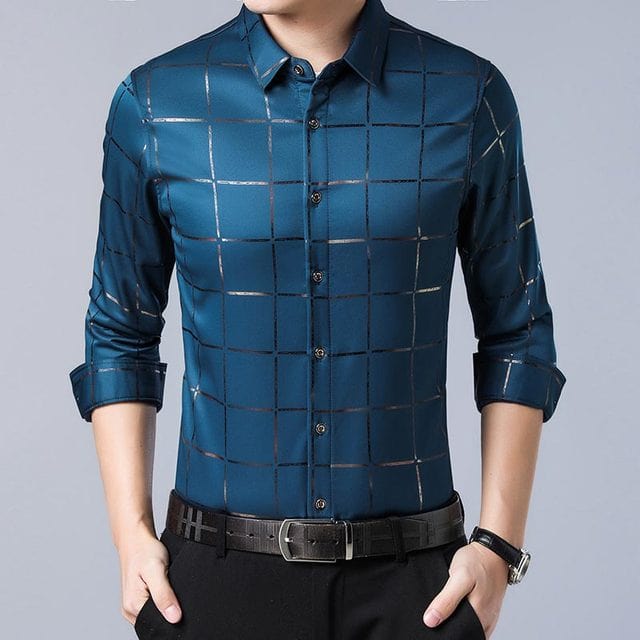Brand Casual Spring Luxury Plaid Long Sleeve Slim Fit Men Shirt Streetwear Social Dress Shirts Mens Fashions Jersey 2309