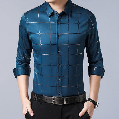 Brand Casual Spring Luxury Plaid Long Sleeve Slim Fit Men Shirt Streetwear Social Dress Shirts Mens Fashions Jersey 2309