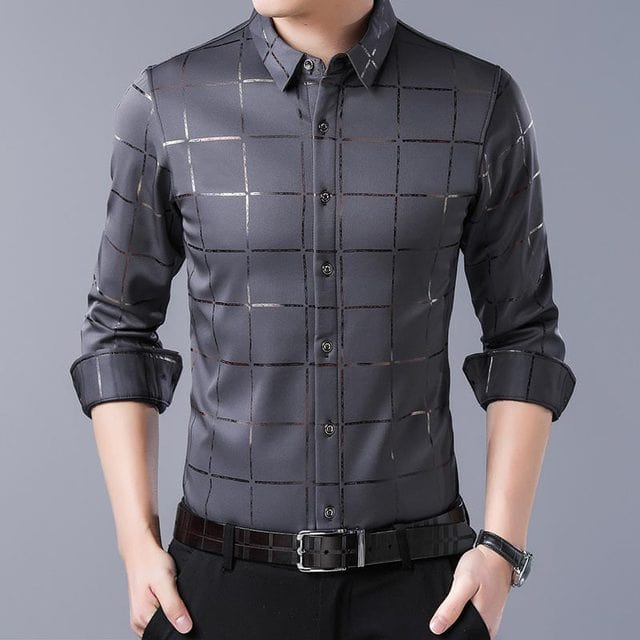 Brand Casual Spring Luxury Plaid Long Sleeve Slim Fit Men Shirt Streetwear Social Dress Shirts Mens Fashions Jersey 2309