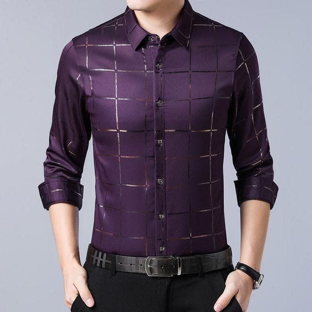 Brand Casual Spring Luxury Plaid Long Sleeve Slim Fit Men Shirt Streetwear Social Dress Shirts Mens Fashions Jersey 2309