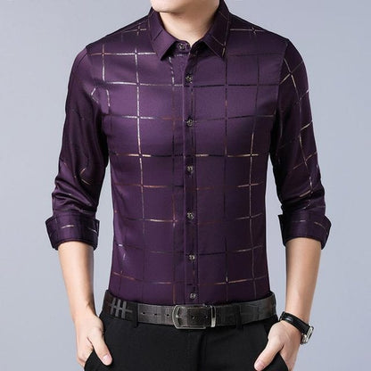 Brand Casual Spring Luxury Plaid Long Sleeve Slim Fit Men Shirt Streetwear Social Dress Shirts Mens Fashions Jersey 2309