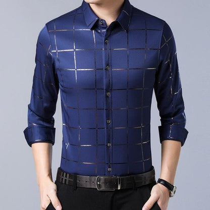 Brand Casual Spring Luxury Plaid Long Sleeve Slim Fit Men Shirt Streetwear Social Dress Shirts Mens Fashions Jersey 2309