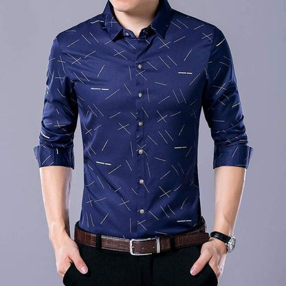 Social Long Sleeve Line Designer Shirts Men Slim Fit Vintage Fashions Men's Shirt Man Dress Jersey Casual Clothing 36814