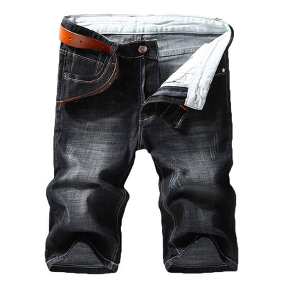 Men Denim Shorts  Summer New Style Thin Section Elastic Force Slim Fit Short Jeans Male Brand Clothing Black Blue