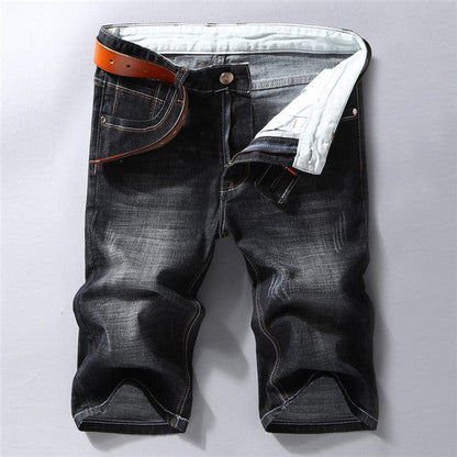 Men Denim Shorts  Summer New Style Thin Section Elastic Force Slim Fit Short Jeans Male Brand Clothing Black Blue