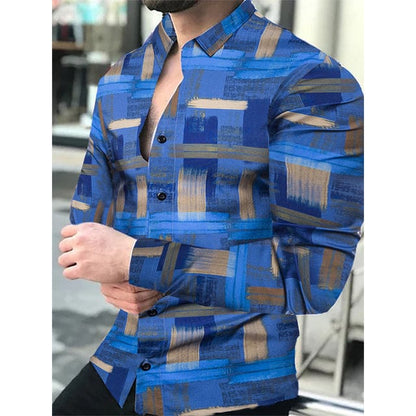 Luxury Men Shirts Turn-down Collar Buttoned Shirt Casual Designer Lattice Print Long Sleeve Tops Mens Clothes Club Prom Cardigan