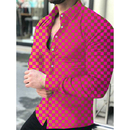 Luxury Men Shirts Turn-down Collar Buttoned Shirt Casual Designer Lattice Print Long Sleeve Tops Mens Clothes Club Prom Cardigan