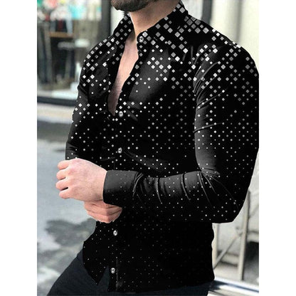 Luxury Men Shirts Turn-down Collar Buttoned Shirt Casual Designer Lattice Print Long Sleeve Tops Mens Clothes Club Prom Cardigan