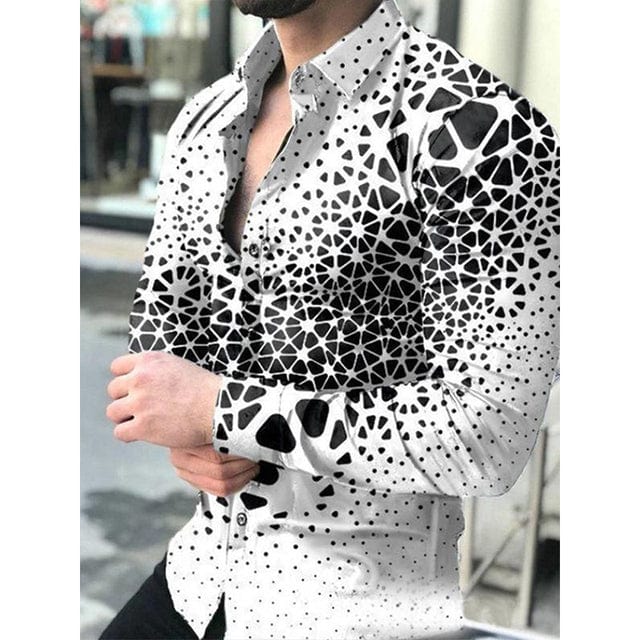 Luxury Men Shirts Turn-down Collar Buttoned Shirt Casual Designer Lattice Print Long Sleeve Tops Mens Clothes Club Prom Cardigan
