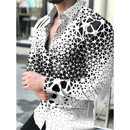 Luxury Men Shirts Turn-down Collar Buttoned Shirt Casual Designer Lattice Print Long Sleeve Tops Mens Clothes Club Prom Cardigan