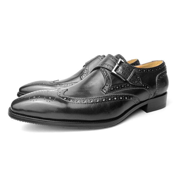 Single Monk Style Wedding Black Dress Bridegroom Shoes Handmade Genuine Leather Fashion Solid Shoes for Men