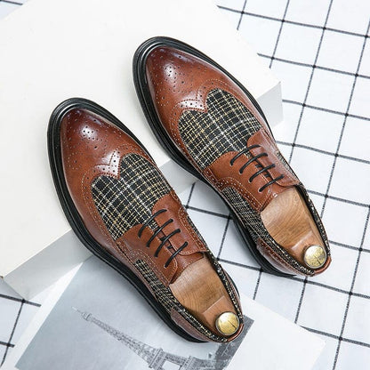Men's Dress Oxford Shoes Fashion Genuine Leather printing Brogue Wedding Party Formal Business Shoes for Men Comfy Leather shoes