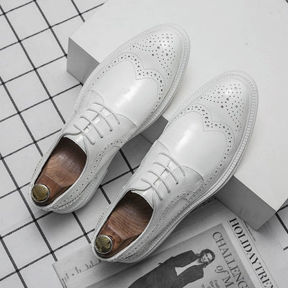 Luxury Italian Men's Oxford Shoes Fashion Genuine Leather Black White Lace Up Wedding Office Suit Classic Dress Shoes for Men