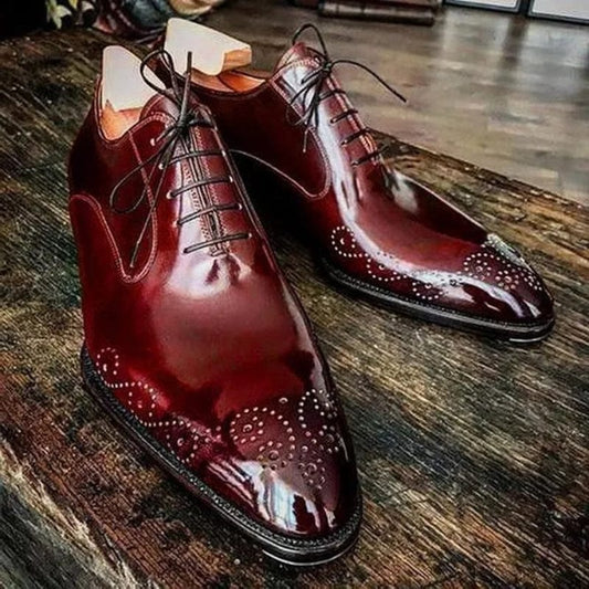 New Oxford Shoes Men Shoes PU Solid Color Fashion Business Casual Wedding Daily Classic Brogue Carved Lace-up Dress Shoes CP088