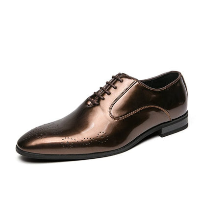 New Oxford Shoes Men Shoes PU Solid Color Fashion Business Casual Wedding Daily Classic Brogue Carved Lace-up Dress Shoes CP088