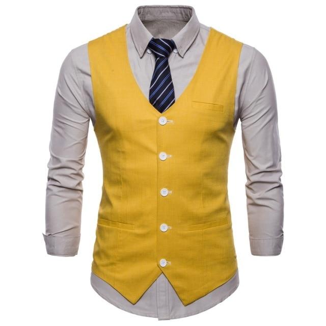 Mens Slim Fit Single Breasted Suit Vest 2018 Brand New Formal Dress Business Wedding Vest Waistcoat Men Solid Color Gilet Homme