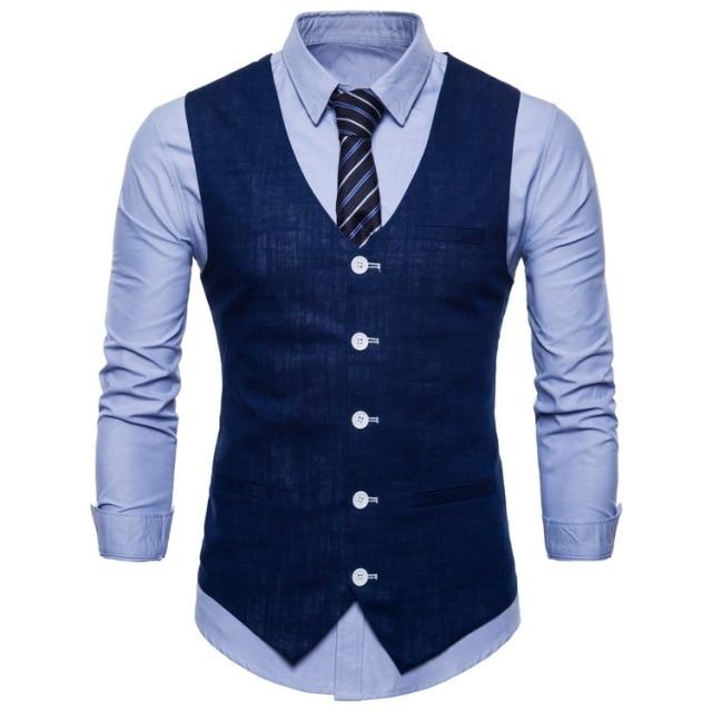 Mens Slim Fit Single Breasted Suit Vest 2018 Brand New Formal Dress Business Wedding Vest Waistcoat Men Solid Color Gilet Homme