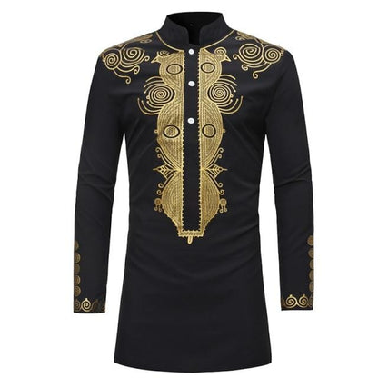 African Tribal Dashiki Longline Shirt 2018 Brand New Slim Long Sleeve Mandarin Collar Dress Shirt Men African Clothing Camisa