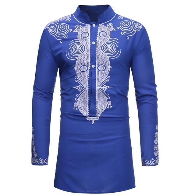 African Tribal Dashiki Longline Shirt 2018 Brand New Slim Long Sleeve Mandarin Collar Dress Shirt Men African Clothing Camisa