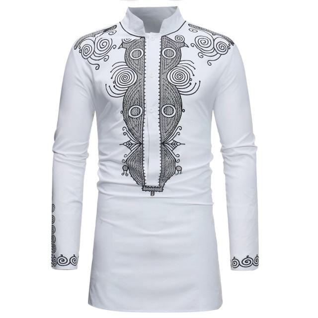 African Tribal Dashiki Longline Shirt 2018 Brand New Slim Long Sleeve Mandarin Collar Dress Shirt Men African Clothing Camisa