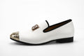 2019 New White Color Men Leather Shoes Men's Loafers with Gold Toe and Metal Party Wedding Men Dress Shoes